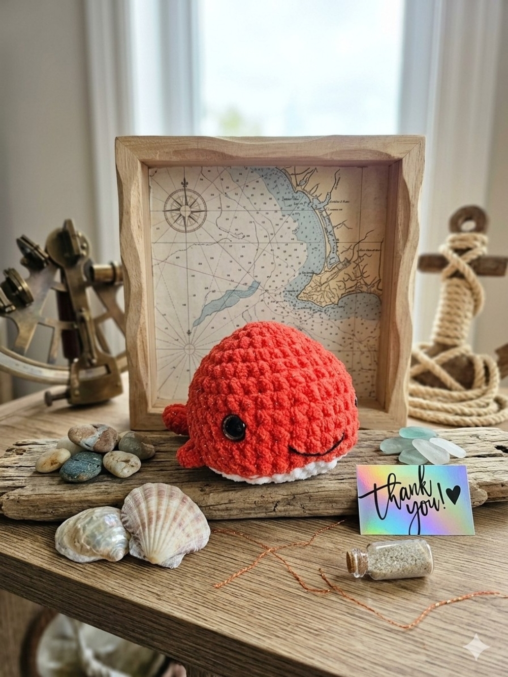Handmade Orange Crochet Whale Decorative Accent - Cozy Nautical Charm